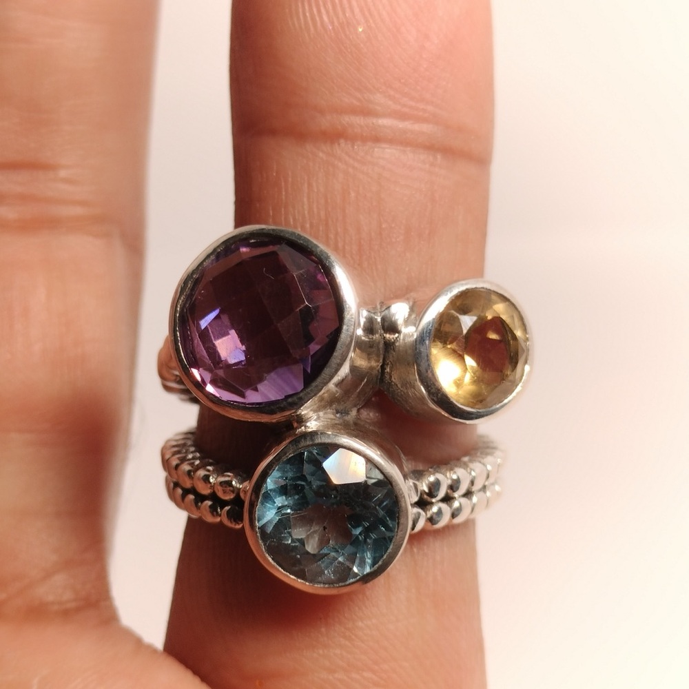 Sterling Silver Amethyst Blue Topaz and Citrine Ring Size 8